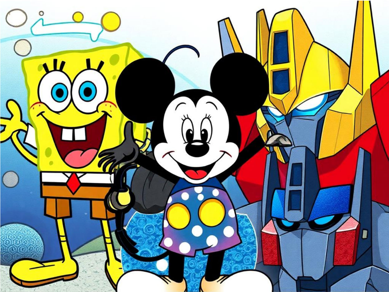 AI Spongebob Squarepants, Mickey Mouse and Optimus Prime